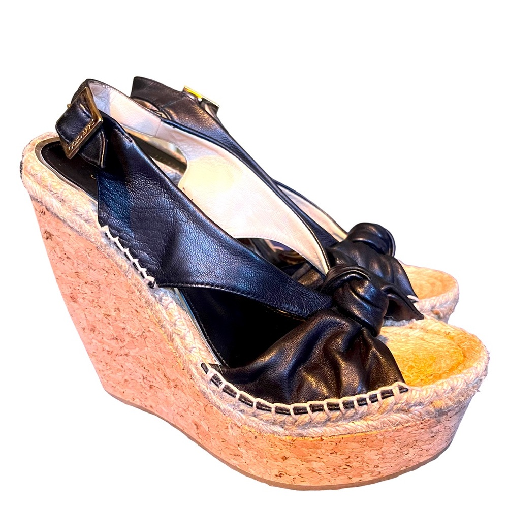 38 1/2 Jimmy Choo Black Leather Knot Wedge